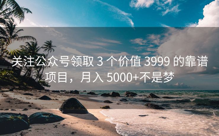 关注公众号领取 3 个价值 3999 的靠谱项目，月入 5000+不是梦