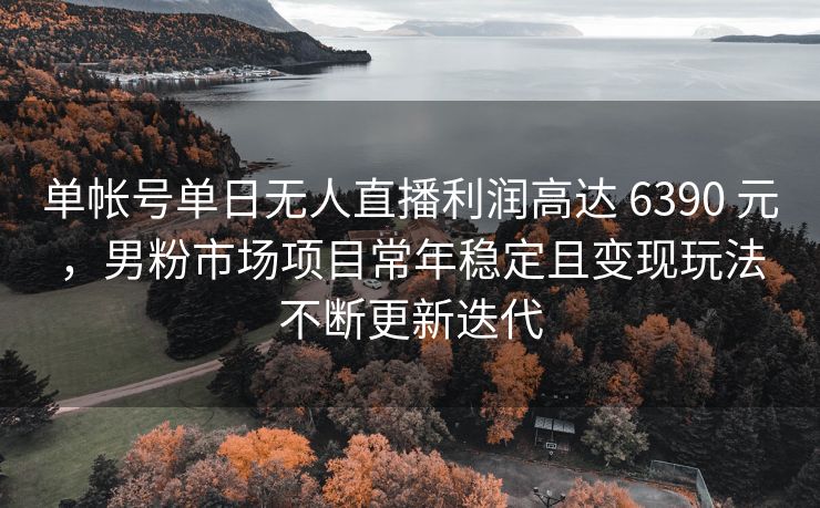 单帐号单日无人直播利润高达 6390 元，男粉市场项目常年稳定且变现玩法不断更新迭代