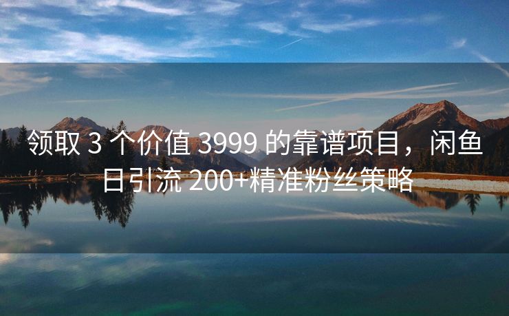 领取 3 个价值 3999 的靠谱项目，闲鱼日引流 200+精准粉丝策略